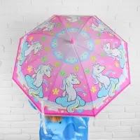 Зонт - трость детский &laquo;Единорог с радугой&raquo;, полуавтоматический, 8 спиц, R=40/47 см, d=80 см, розовый