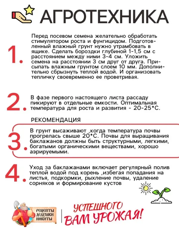 Семена Баклажан &laquo;Универсал 6&raquo;, 0.1 г, &laquo;Рецепты дедушки Никиты&raquo;
