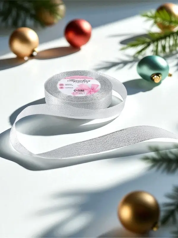 Лента парчовая, 20 мм, 23&plusmn;1 м, цвет серебряный