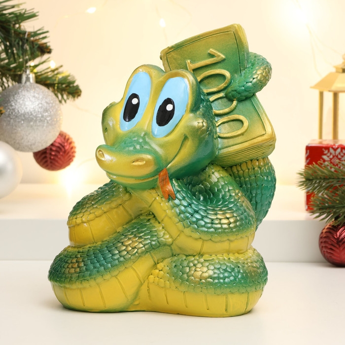 Копилка Копилка "Змея с пачкой денег" зеленая, 20см