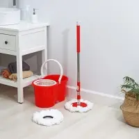Швабра с отжимом и ведром на колёсиках с пластиковой центрифугой Доляна, 14 л, швабра, запасная насадка из микрофибры, МИКС