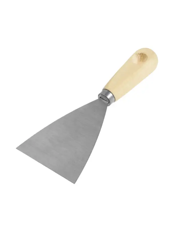 Шпатель малярный ТУНДРА, металлический, деревянная рукоятка, 80 мм