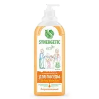 Средство для мытья посуды Synergetic, антибактериальный гель, биоразлагаемый, апельсин, 1 л