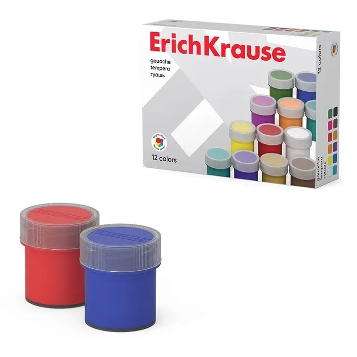 Гуашь 12 цветов &times; 17 мл, ErichKrause, в картонной упаковке