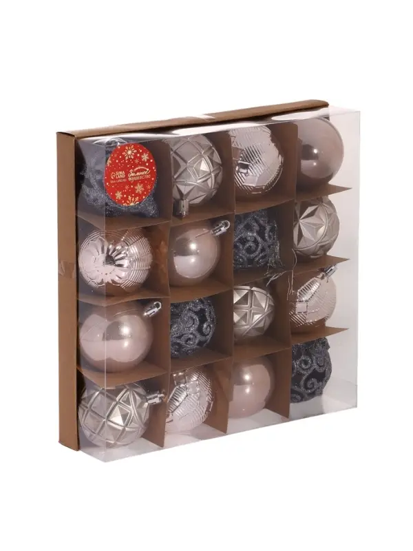 Ёлочные игрушки &laquo;Винтажный узор&raquo;, шары новогодние, d=6 см, набор 16 шт., МИКС