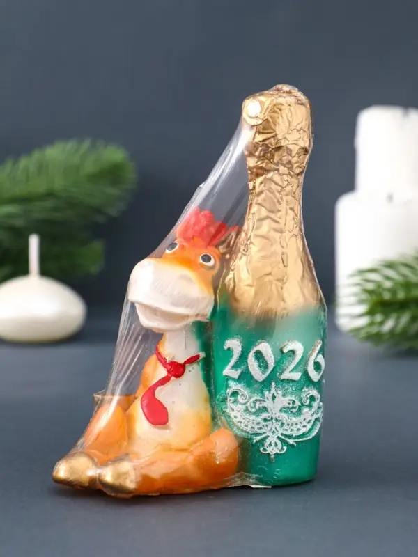 Свеча фигурная "Лошадка с шампанским" 6х6х12,5 см, цв. золотой