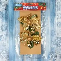 Ёлочные игрушки 2 шт. &laquo;Зимнее волшебство. Зимнее чудо&raquo; пластик, цветок шарики, 12&times;11 см, золото