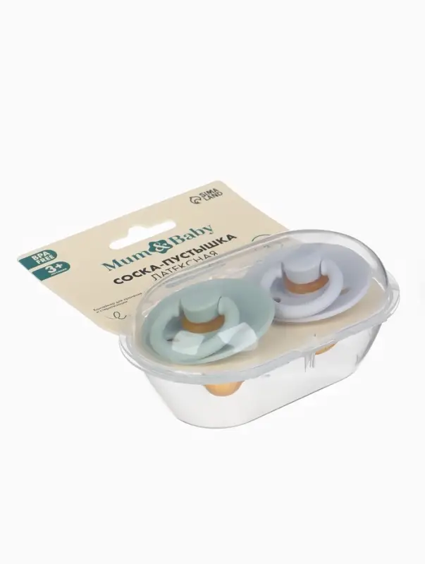 Соски-пустышки, от 3 мес., латекс, классические, в контейнере, набор из 2 шт., зелёный/серый, M&B