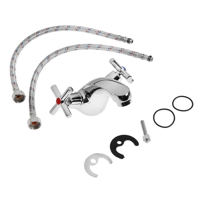 Смеситель для раковины ZEIN Z2736, кран-букса латунь 1/2 Смеситель для раковины ZEIN Z2736, кран-букса латунь 1/2", с подводкой, хром