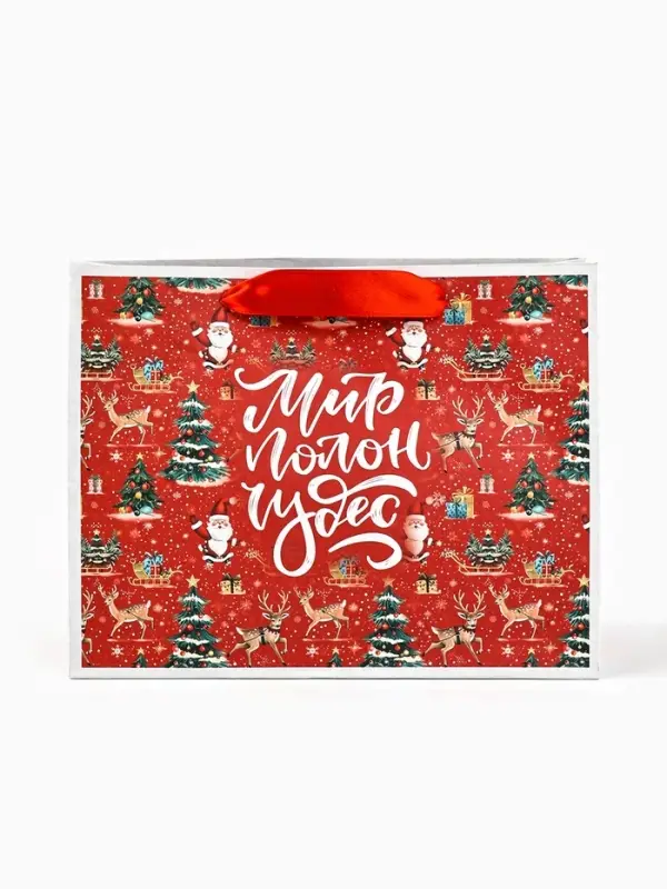 Пакет подарочный новогодний крафтовый, &laquo;Мир полон чудес&raquo;, 23&times;18&times;10 см