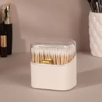 Органайзер для ватных палочек, с крышкой, 8.5&times;8&times;6.5 см, белый, прозрачный