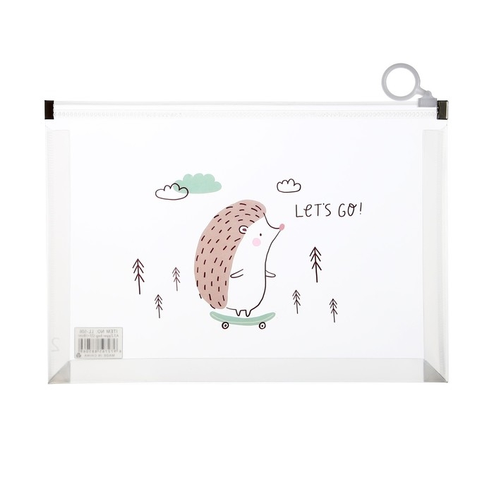 Папка-конверт на молнии формат А5, 180мкр, с рисунком Папка-конверт на молнии формат А5, 180мкр, с рисунком "Звери на скейтборде и сноуборде", МИКС