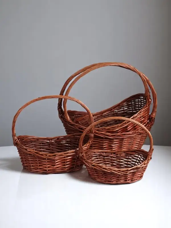 Набор корзин плетёных, овальные 4 шт., 51×40 см, Н 14/20 см, Н с ручкой 47 см, 43×33×13H/17Hх42H38×28×10H/15Hх Набор корзин плетёных, овальные 4 шт., 51×40 см, Н 14/20 см, Н с ручкой 47 см, 43×33×13H/17Hх42H38×28×10H/15Hх