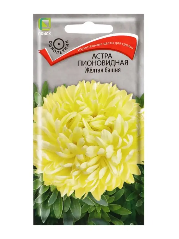 Семена цветов Астра пионовидная "Жёлтая башня", 0,3гр.
