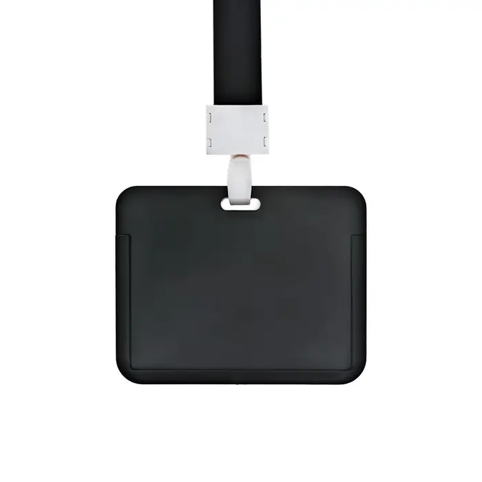 Бейдж горизонтальный, внешний, 100&times;80 мм, внутренний 52&times;82 мм, лента 42 см, Черный