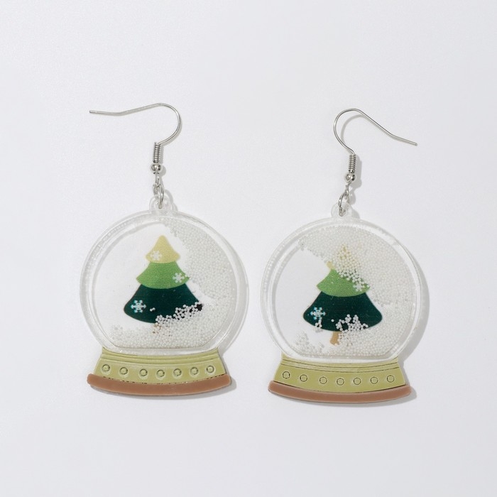 Серьги акрил «Новогодние» шары со снегом, цветные в серебре Серьги акрил «Новогодние» шары со снегом, цветные в серебре