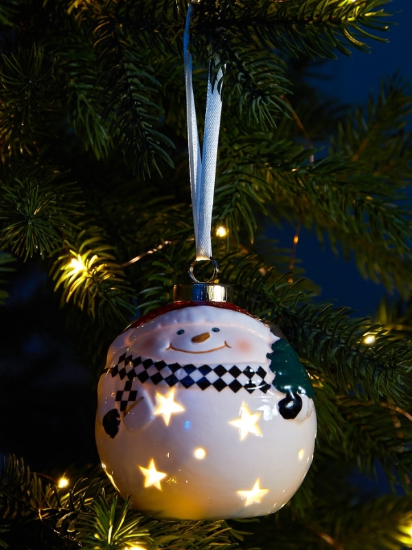 Елочный шар Елочный шар "Снеговик" 10х8.6х8.6, 1 LED, LR44x3(в компл.), Т/БЕЛЫЙ