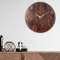 Часы настенные, интерьерные, бесшумные, плавный ход, d=35 см, дерево, коричневые