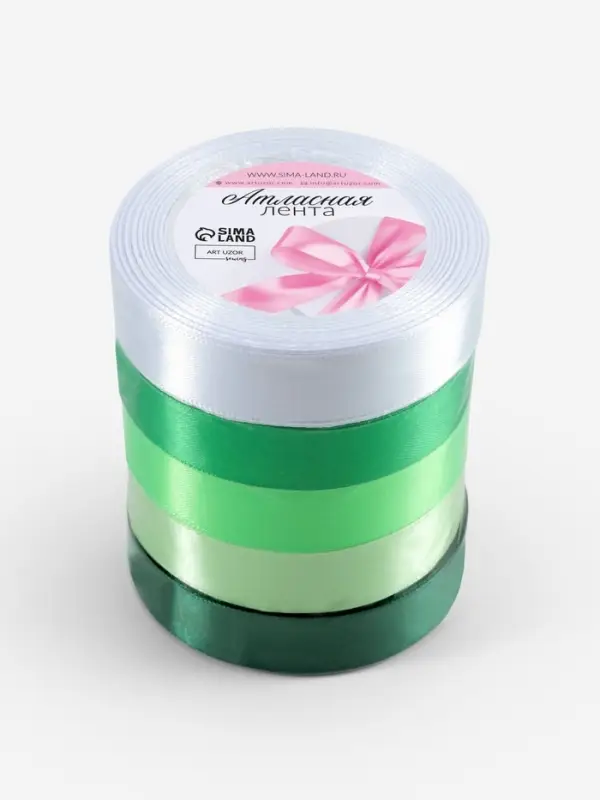 Атласная лента, набор 5 шт., 20 мм, 23&plusmn;1 м, белая, зелёная