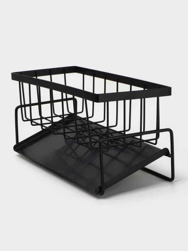 Подставка для мыла и губки со сливом, цвет черный Подставка для мыла и губки со сливом, цвет черный