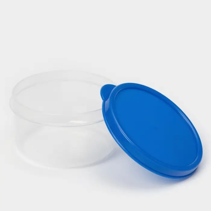 Контейнер круглый Доляна, пищевой, 150 мл, прозрачный, крышка синяя Контейнер круглый Доляна, пищевой, 150 мл, прозрачный, крышка синяя