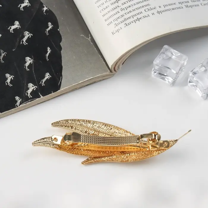 Заколка - автомат для волос &laquo;Либерти&raquo;, узкие листочки, 11 см, золото