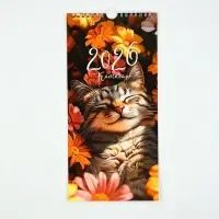 Календарь 2026 на ригеле «Кот в цветах» 16.5×34 см