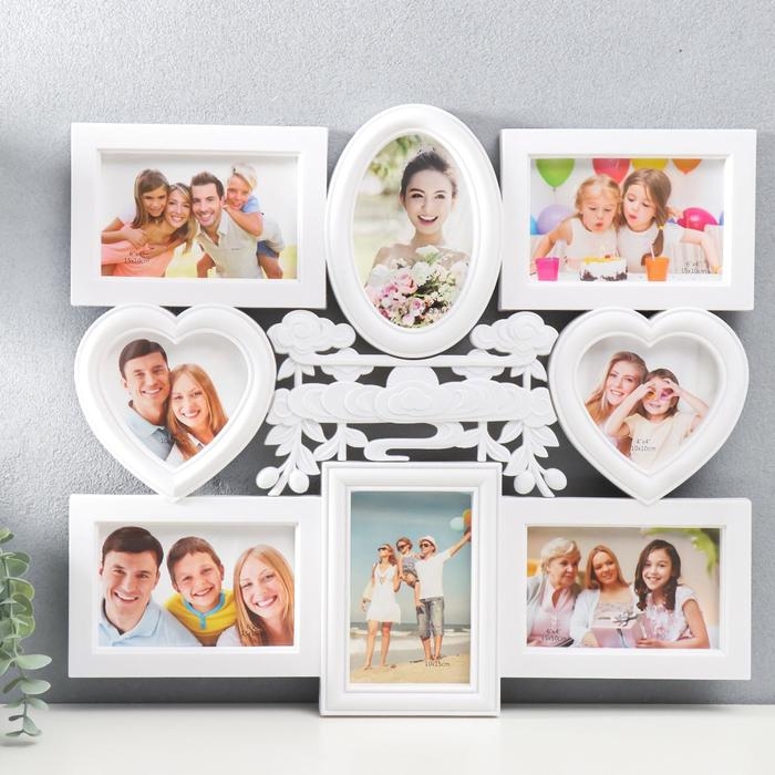 Фоторамка пластик на 8 фото 10х10, 10х15 см Фоторамка пластик на 8 фото 10х10, 10х15 см "Восход солнца" белый 44,5х49,5 см