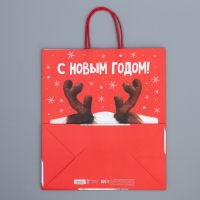 Пакет подарочный новогодний крафтовый «Олень ты», 28 х 32 х 15 см
