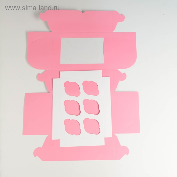 Коробка на 6 капкейков с окном, розовая, 25 х 17 х 10 см Коробка на 6 капкейков с окном, розовая, 25 х 17 х 10 см
