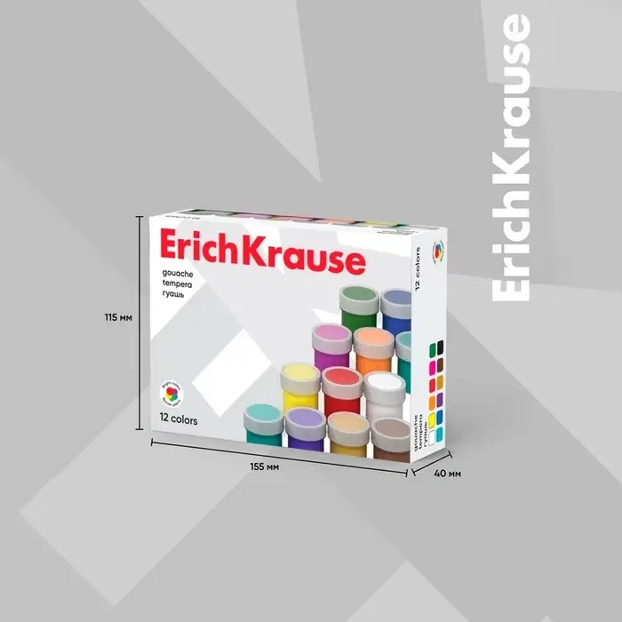 Гуашь 12 цветов &times; 17 мл, ErichKrause, в картонной упаковке