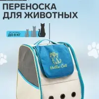 Рюкзак для переноски кошек и собак, 32&times;28&times;38 см, прозрачный, белый, синий