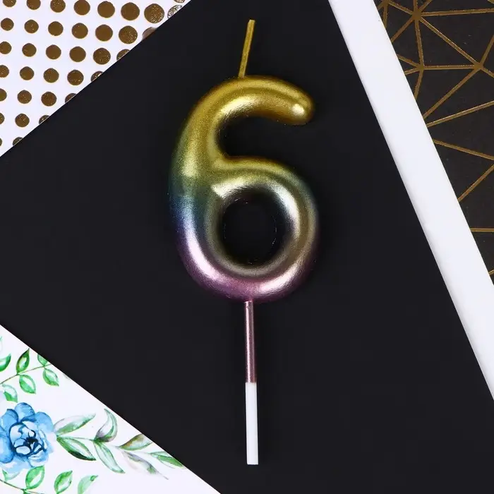 Свеча для торта, цифра &laquo;6&raquo;, 10 х 3,5 см.