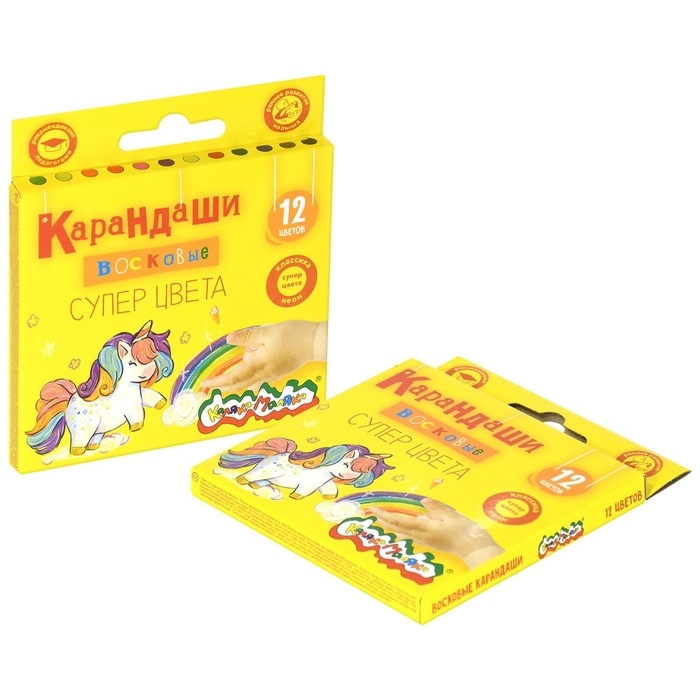 Карандаши восковые 12 цветов Карандаши восковые 12 цветов "Каляка-Маляка" КЛАССИКА + НЕОН, круглые, 8 мм