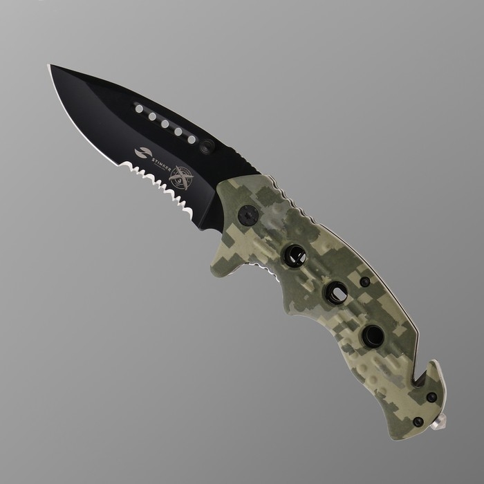 Нож складной Stinger с клипом, стропорезом, 9.5 см, лезвие - 3Cr13, рукоять - сталь Нож складной Stinger с клипом, стропорезом, 9.5 см, лезвие - 3Cr13, рукоять - сталь