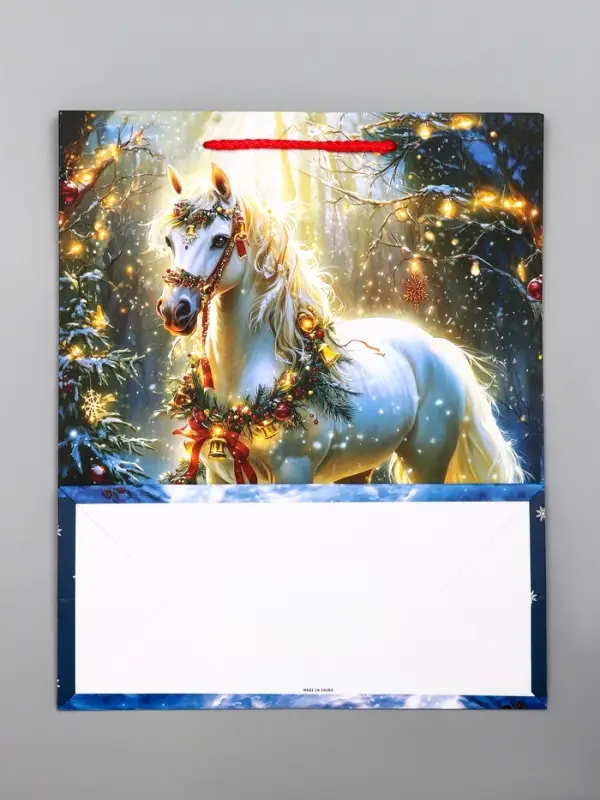 Пакет подарочный новогодний ламинированный, «Конь» , 26×12×32 см