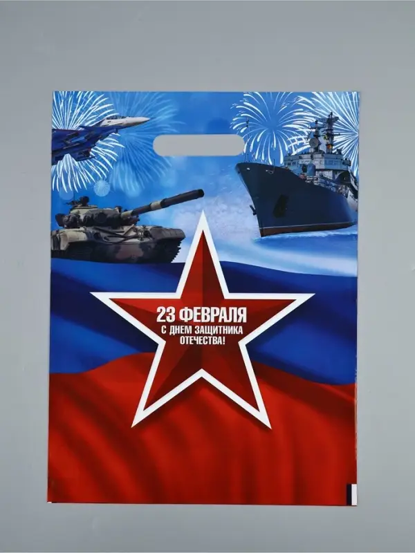 Пакет подарочный &laquo;23 февраля&raquo;, полиэтиленовый с вырубной ручкой, 30&times;40 см, 50 мкм