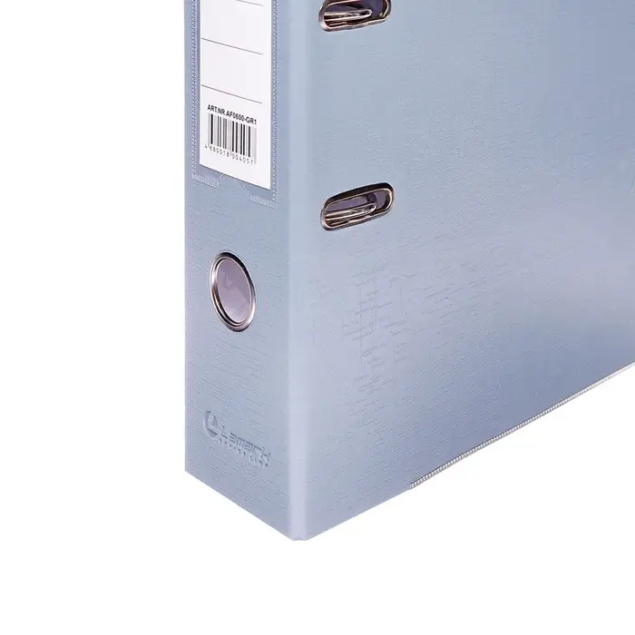 Папка-регистратор А4, 75 мм, ПВХ, металлическая окантовка, карман на корешок, собранная, серая, МИКС