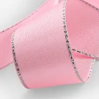 Лента атласная, с серебряным люрексом, 25 мм, 23&plusmn;1 м, розовая №004