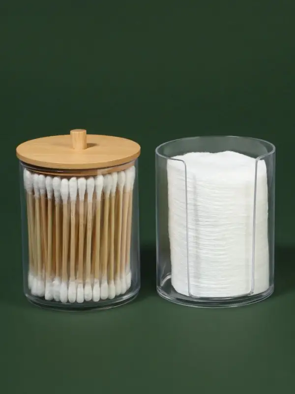 Органайзер для ватных палочек и дисков &laquo;BAMBOO&raquo;, с крышкой, 2 секции, 7&times;18.5 см, прозрачный