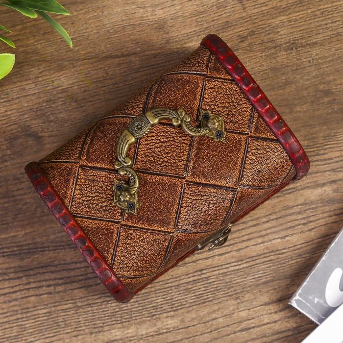 Шкатулка дерево сундучок с ручкой "Ромбы" 9,4х13,8х9,7 см, МИКС