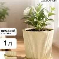 Горшок для цветов с поддоном, пластиковый, 1 л, d=13.5, h=13.5 см, бежевый