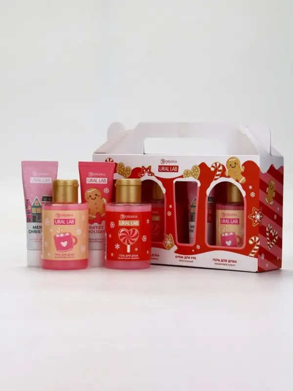 Новогодний подарочный набор косметики «С Новым Годом», гель для душа 2 шт, крем для рук 2 шт, URAL LAB