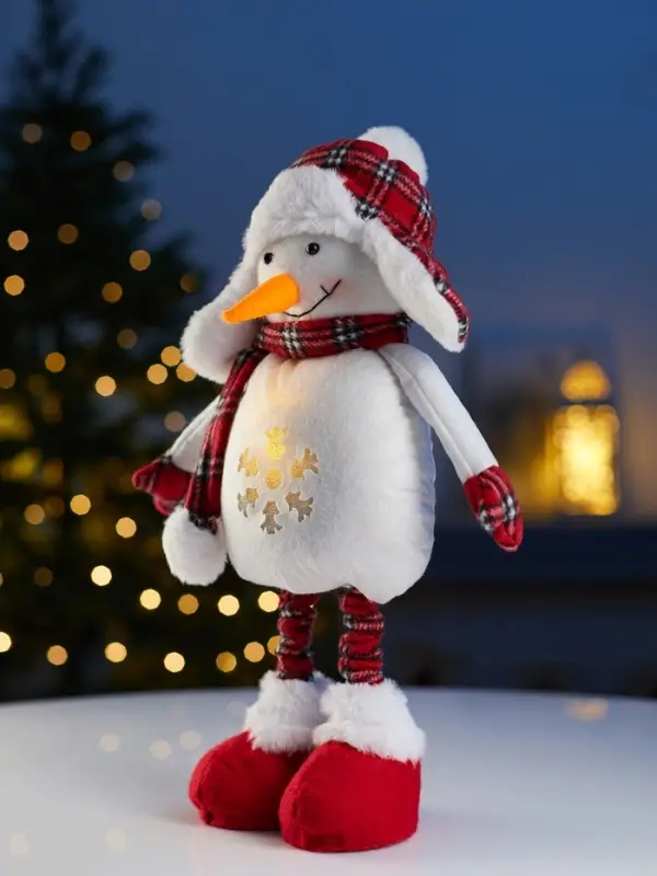 Фигура текстиль «Снеговик» 40-60 см, телеск-е ножки, 1LED, LR1130х3 (в компл.), Т/БЕЛЫЙ