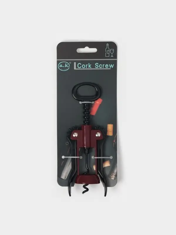 Штопор для вина &laquo;Мастак&raquo;, h=16.5 см, нержавеющая сталь, бордовый