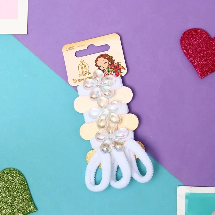 Резинка для волос  Резинка для волос "Сладость" (набор 6 шт) цветочек, 2 см, белый