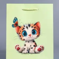 Пакет подарочный ламинированный &laquo;Маленький котенок&raquo;, мятный - голубой, 18&times;22.3&times;10 см