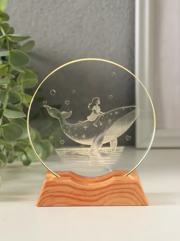 Сувенир стекло свет Сувенир стекло свет "Диск. Девочка и кит" 5хLED d=10 см, USB 10х4х11,4 см
