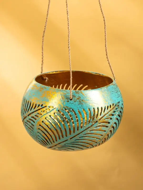 Подсвечник подвесной из кокоса, 10-13 см, бирюзово-золотой Подсвечник подвесной из кокоса, 10-13 см, бирюзово-золотой