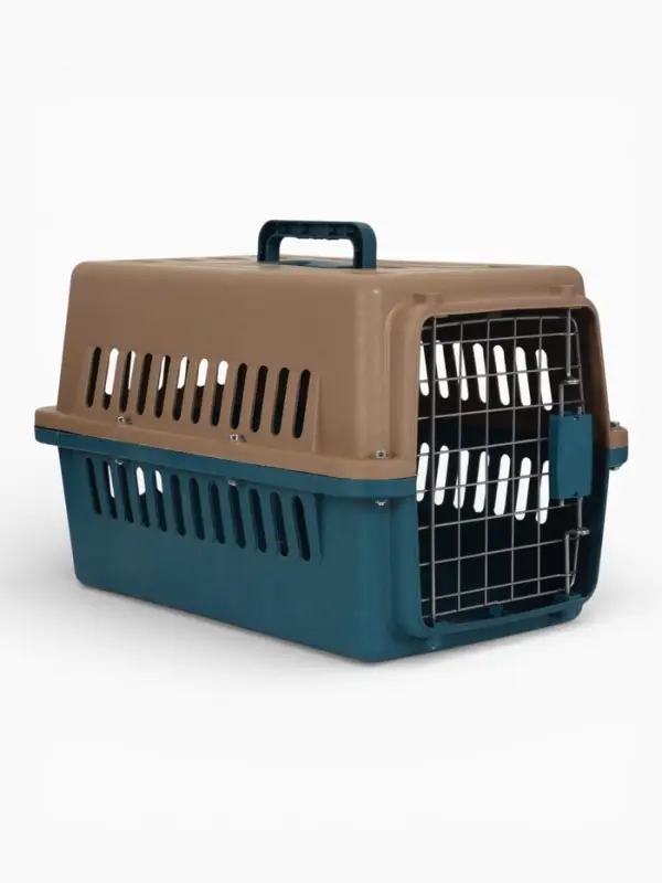 Переноска для животных с металлической дверью 49 х 31 х 31 см,серо-синяя